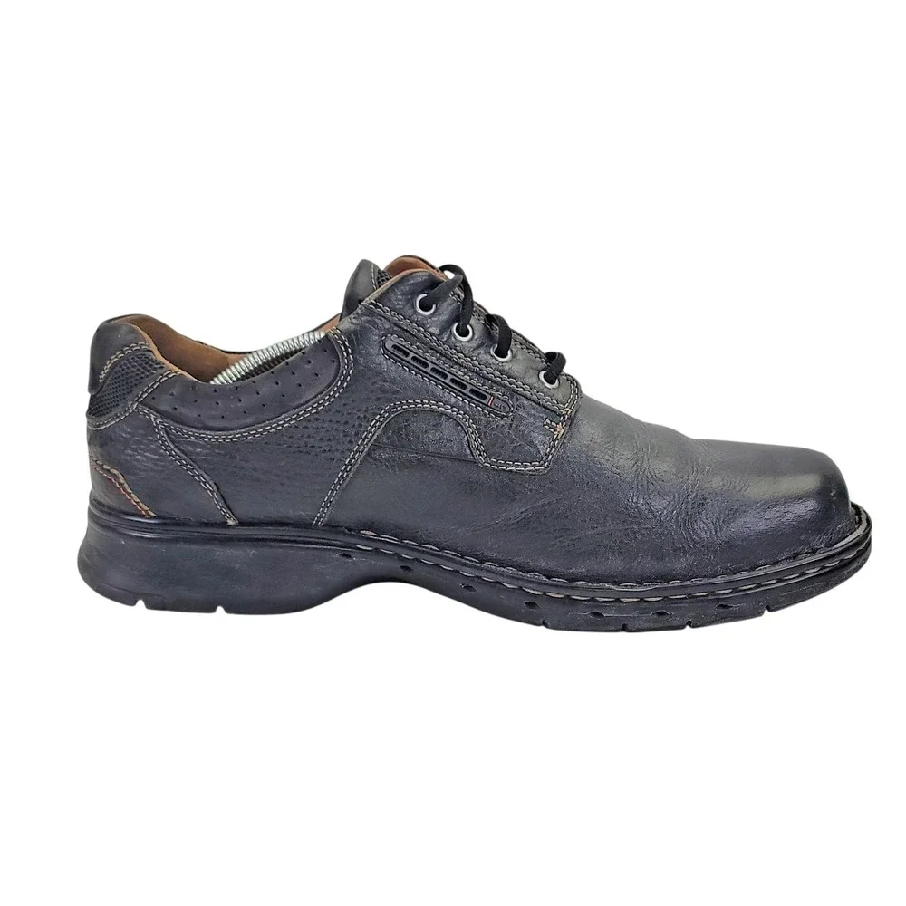 Clarks Unstructured Un.Ravel Men's Black Leather Lace Up Oxfords Shoe Sz 11.5‎ W